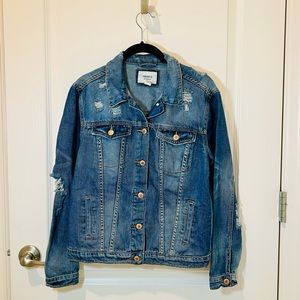 Forever 21 Distressed Denim Jacket with Back Detail - Size S.